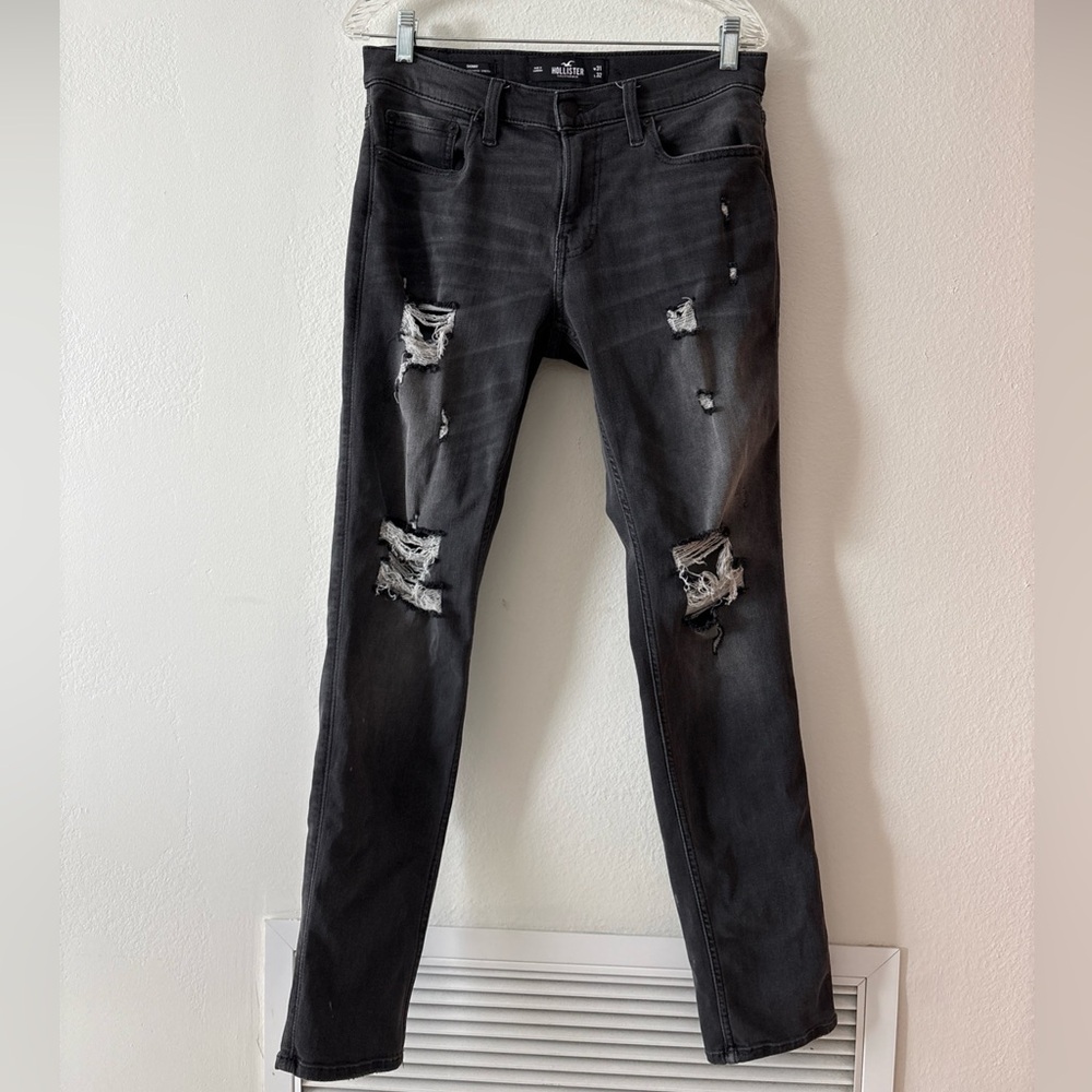 Hollister Men’s Black Distressed Skinny Jeans 31x32